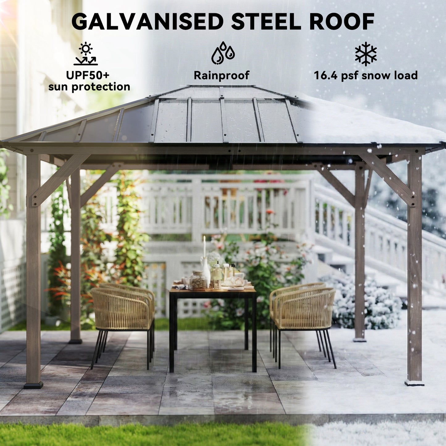 10 ft x 12 ft Aluminum Gazebo, Light Walnut