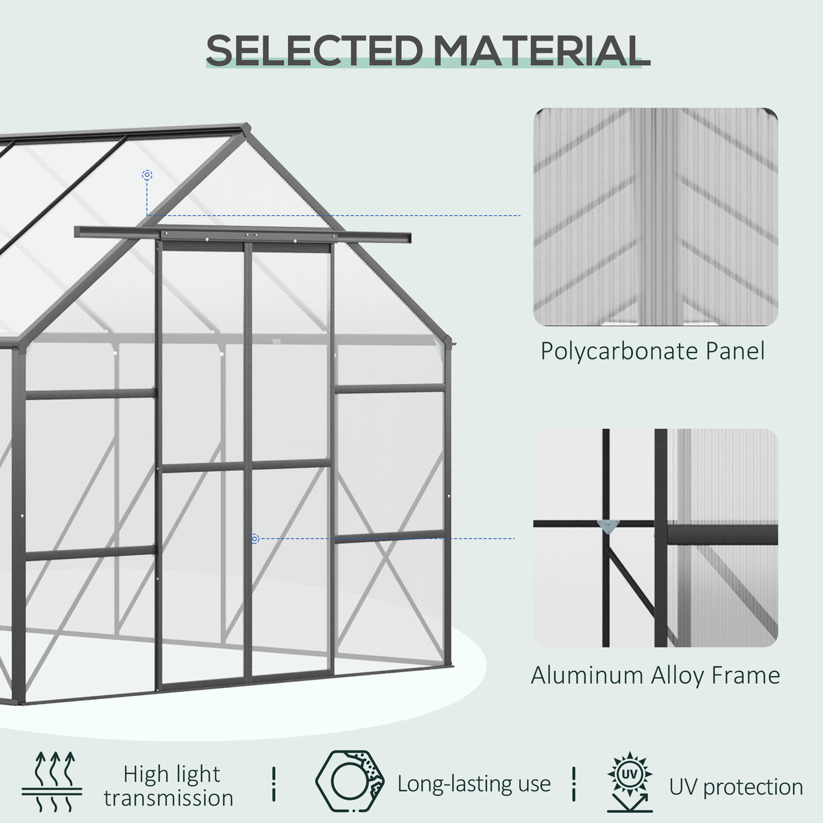 20 ft x 8 ft Polycarbonate Greenhouse with Adjustable Roof Vents, Clear