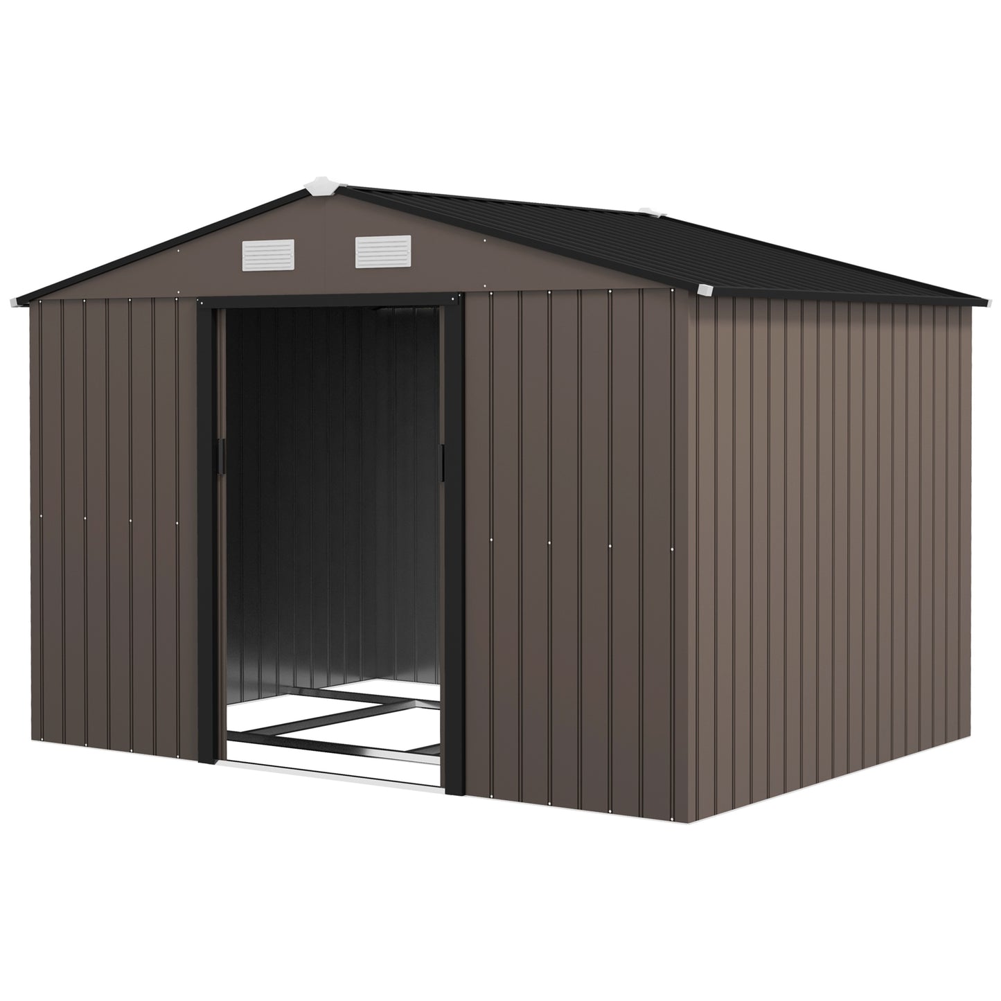 6 ft Metal Storage Shed with Foundation Kit, Brown