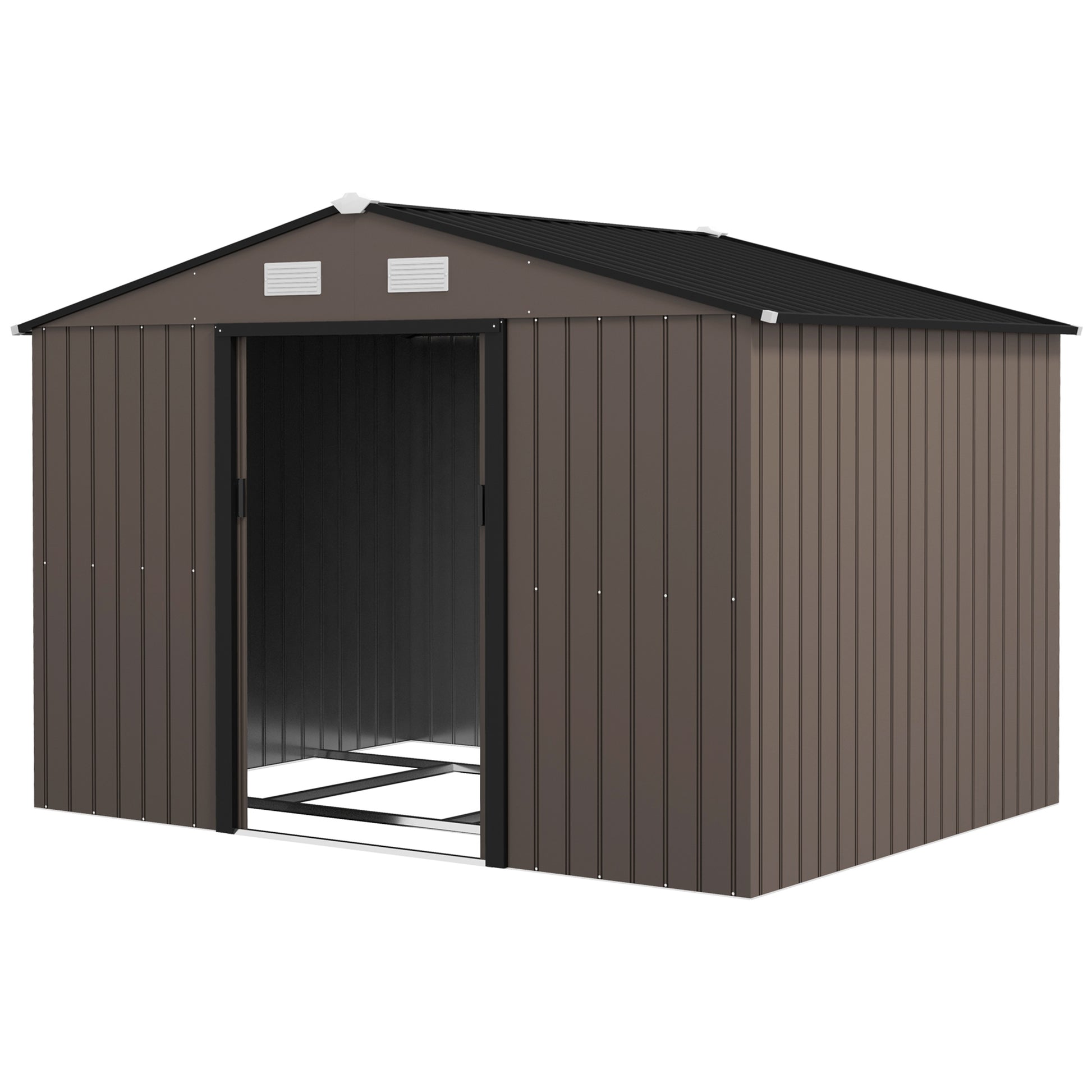 6 ft Metal Storage Shed with Foundation Kit, Brown
