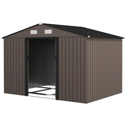 6 ft Metal Storage Shed with Foundation Kit, Brown