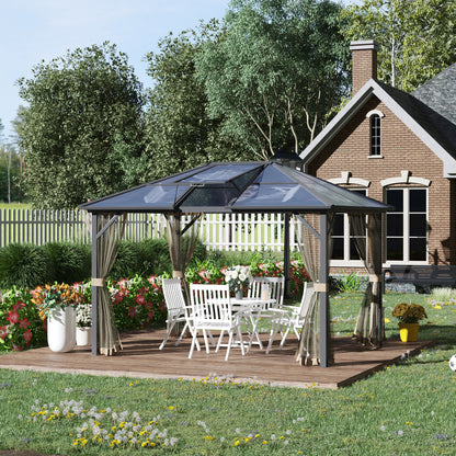 10 ft x 12 ft Metal Gazebo with Adjustable Height, Brown