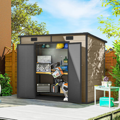8 ft x 4 ft Plastic Storage Shed with Floor, Light Brown