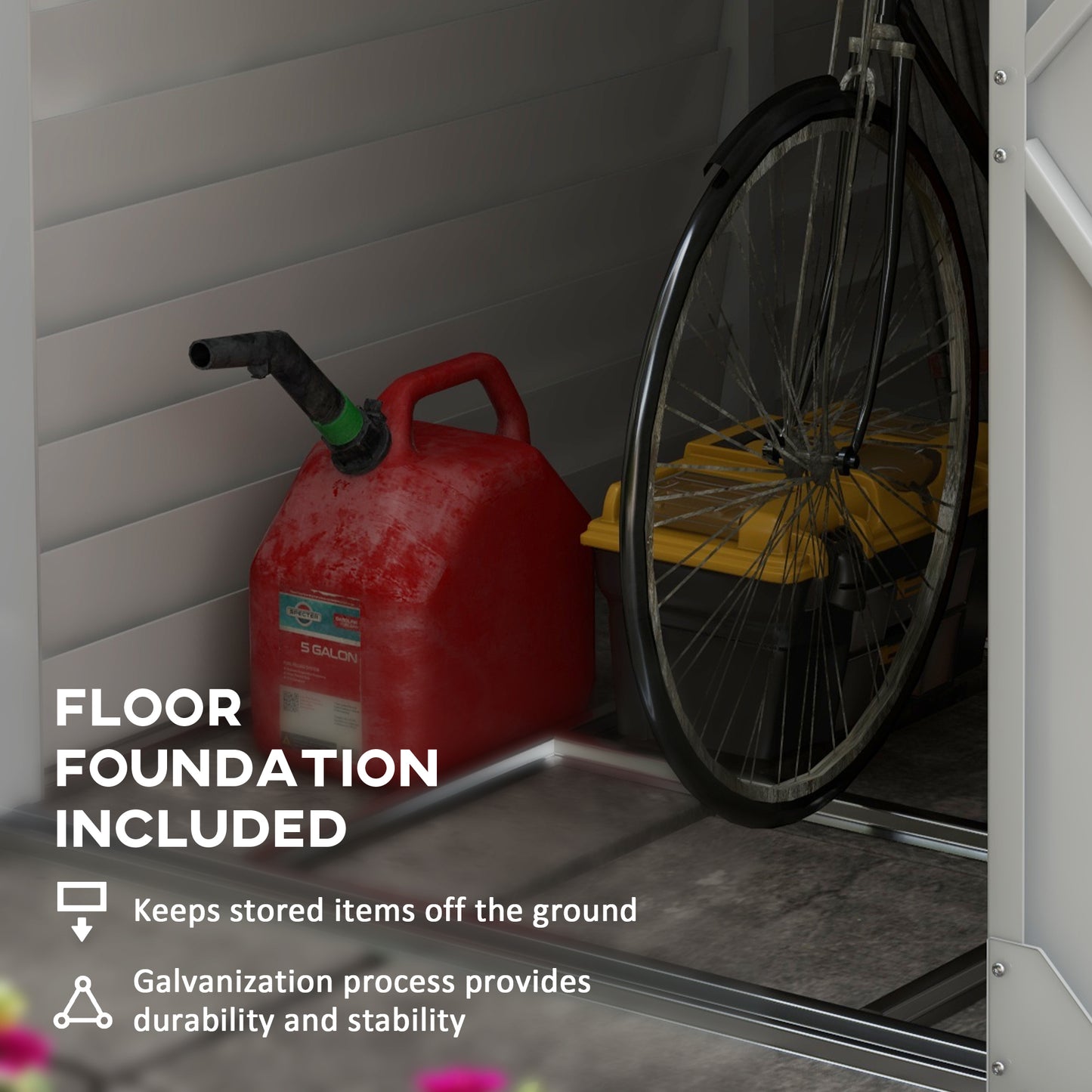 4.6 ft x 9 ft Metal Garden Shed with Foundation Kit, White