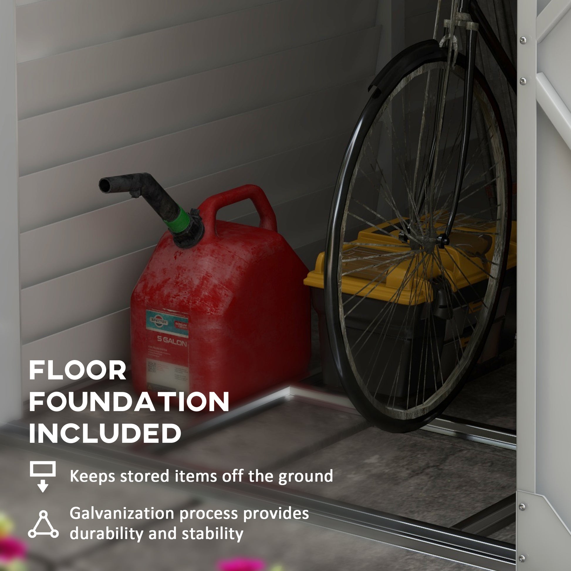 4.6 ft x 9 ft Metal Garden Shed with Foundation Kit, White