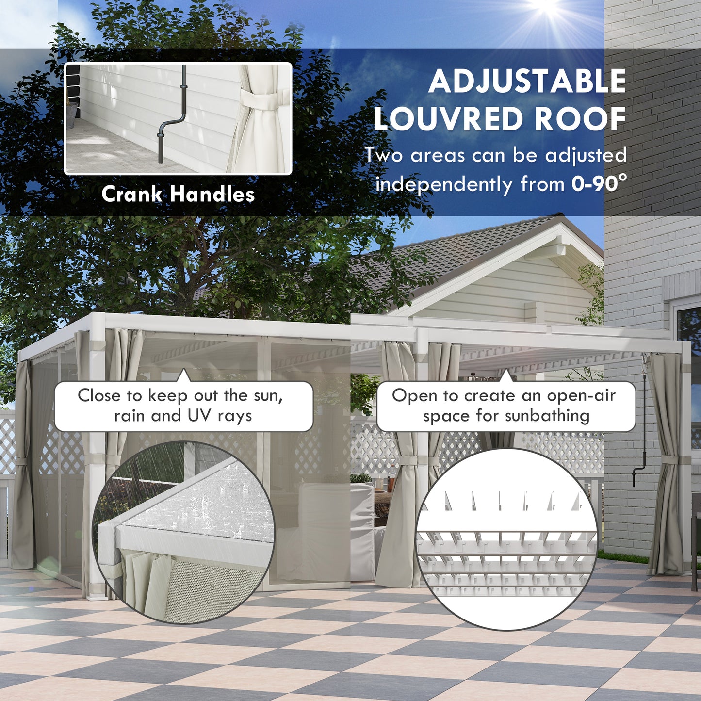 12 ft x 19 ft Aluminum Hardtop Gazebo with Adjustable Height, White