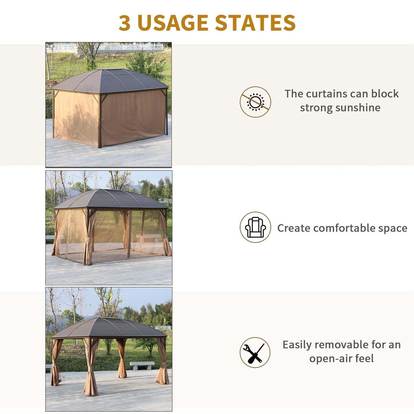 10 ft x 13 ft Aluminum Gazebo, Brown