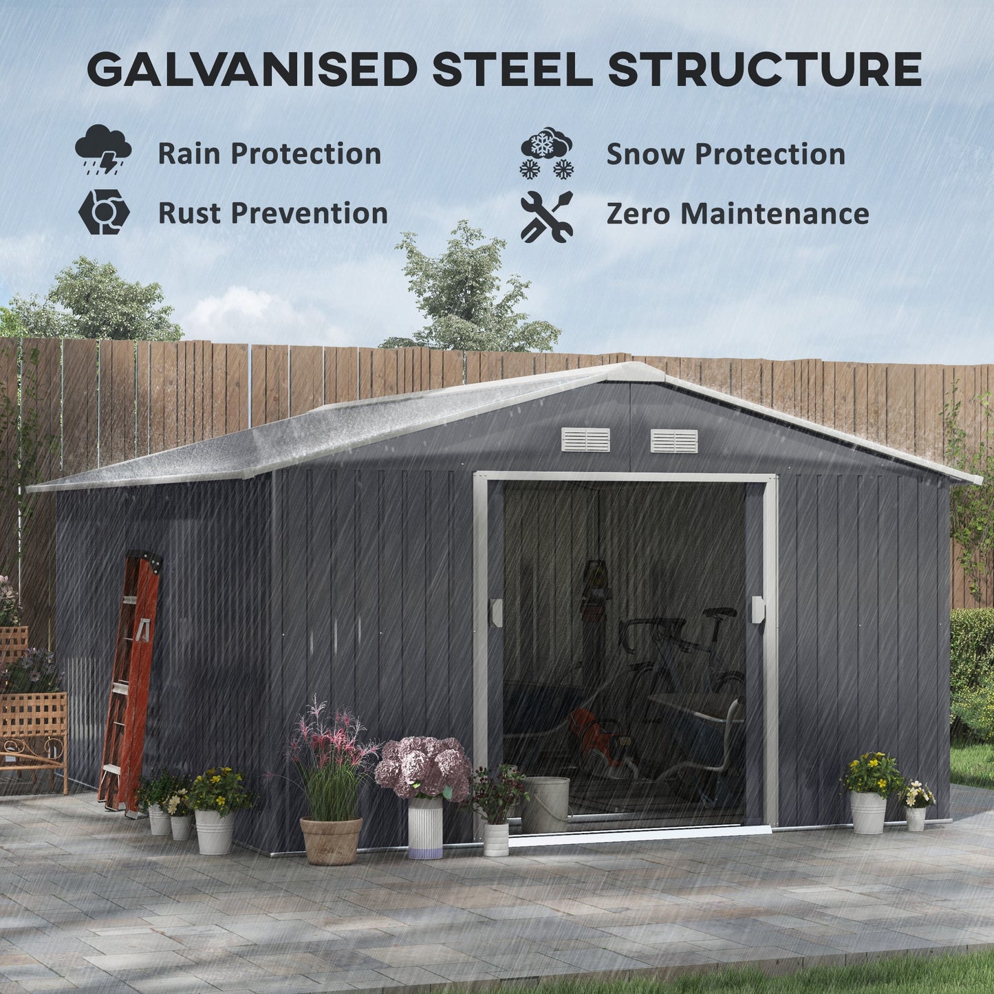 11 ft x 13 ft Metal Storage Shed with Foundation Kit, Dark Gray