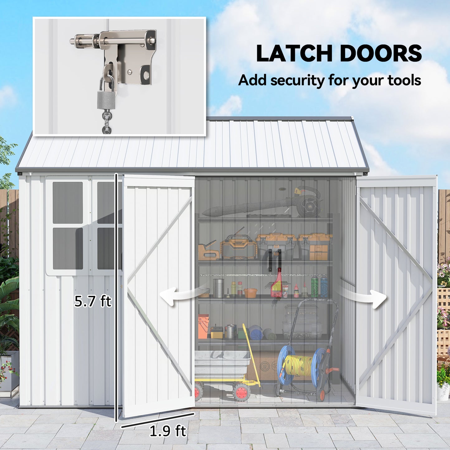 8 ft x 6 ft Metal Storage Shed with Floor, White