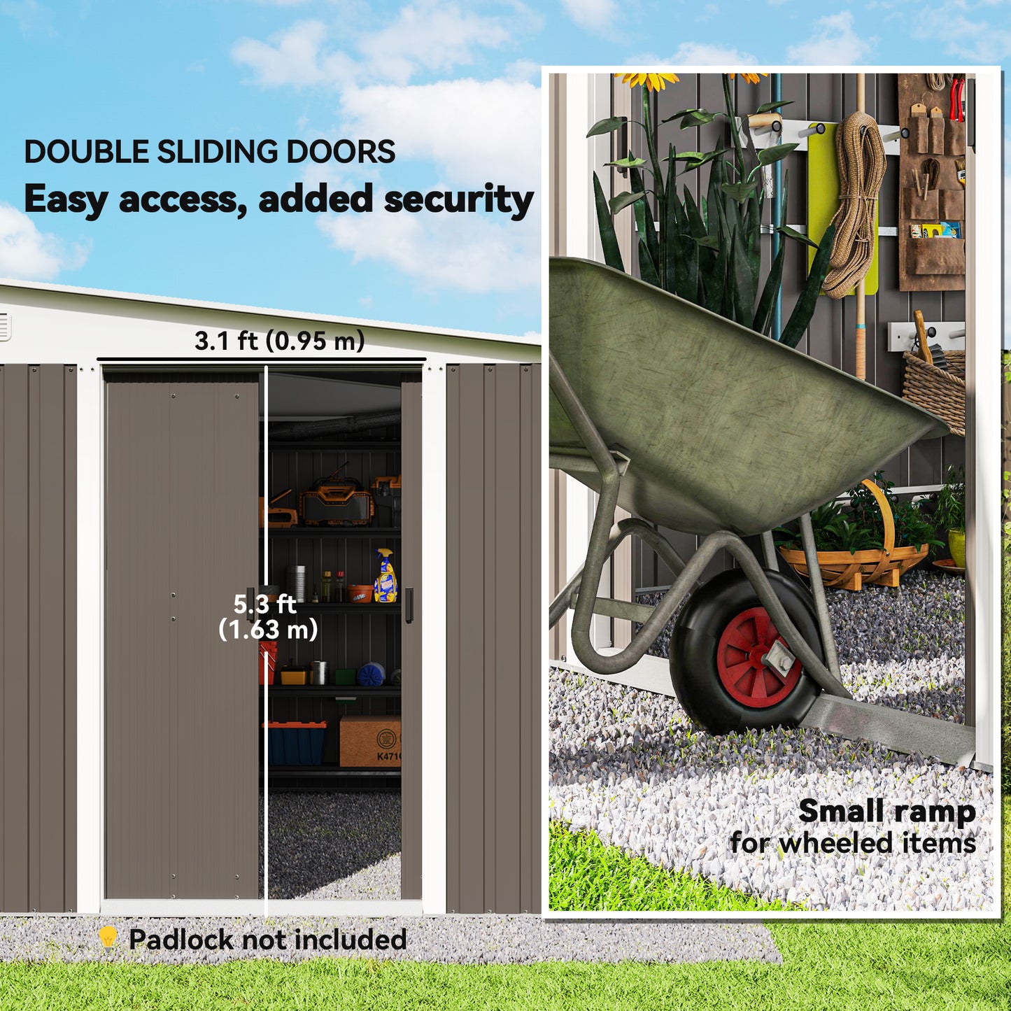 11 ft x 9 ft Metal Storage Shed with Foundation Kit, Gray