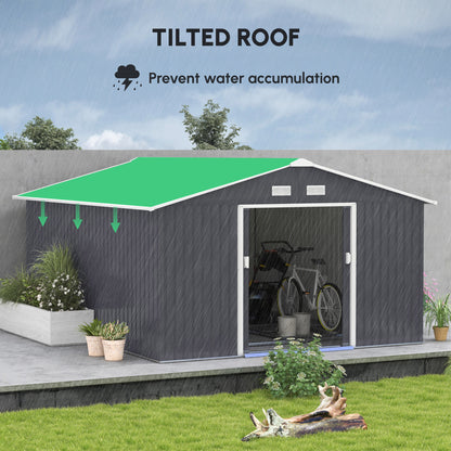 11 ft x 13 ft Metal Storage Shed with Foundation Kit, Dark Gray