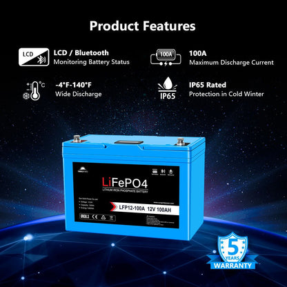 12V 100Ah LiFePO4 Deep-Cycle Battery – Bluetooth, Self-Heating & IP65 image 3