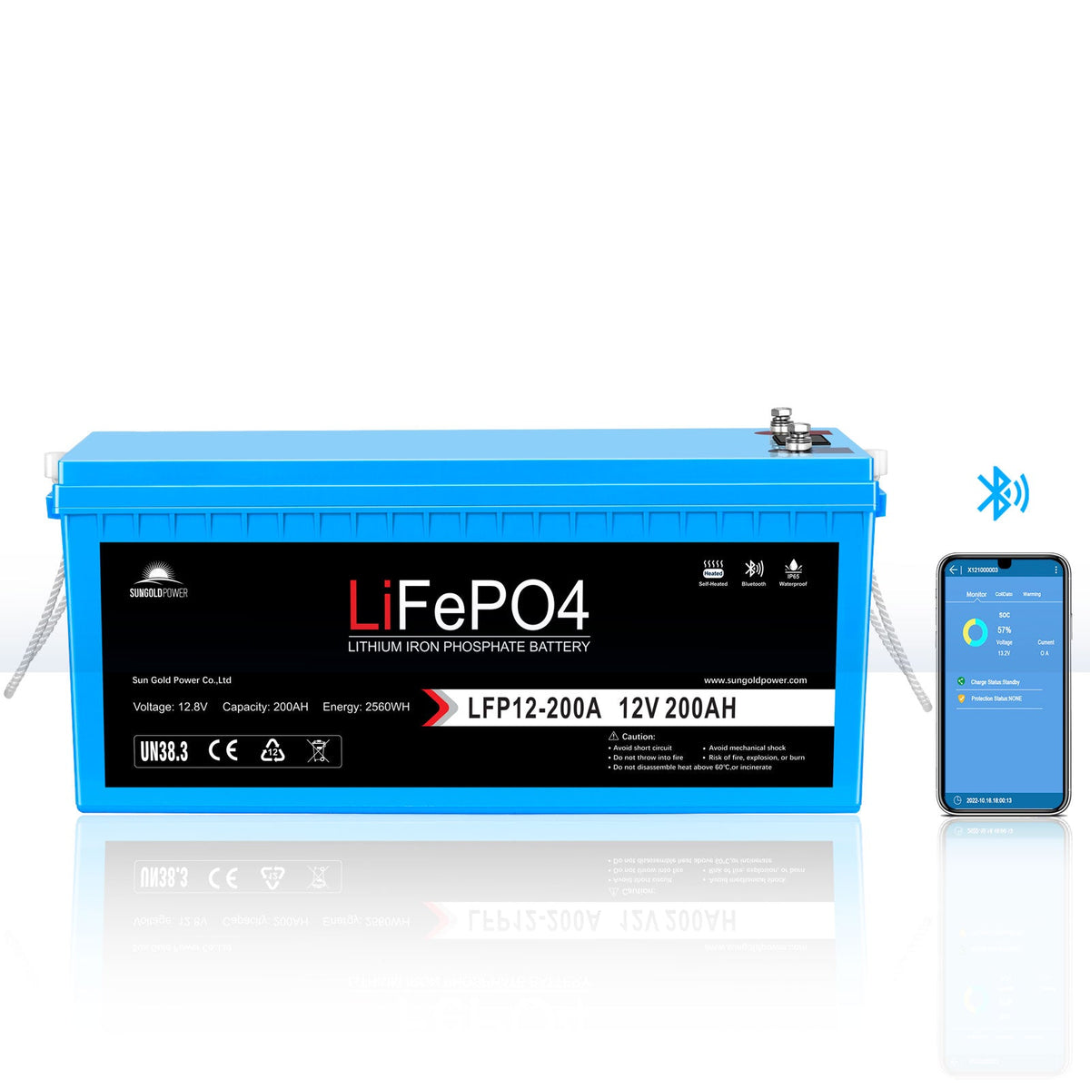 12V 200Ah LiFePO4 Deep-Cycle Battery – Bluetooth, Self-Heating & IP65 image 2