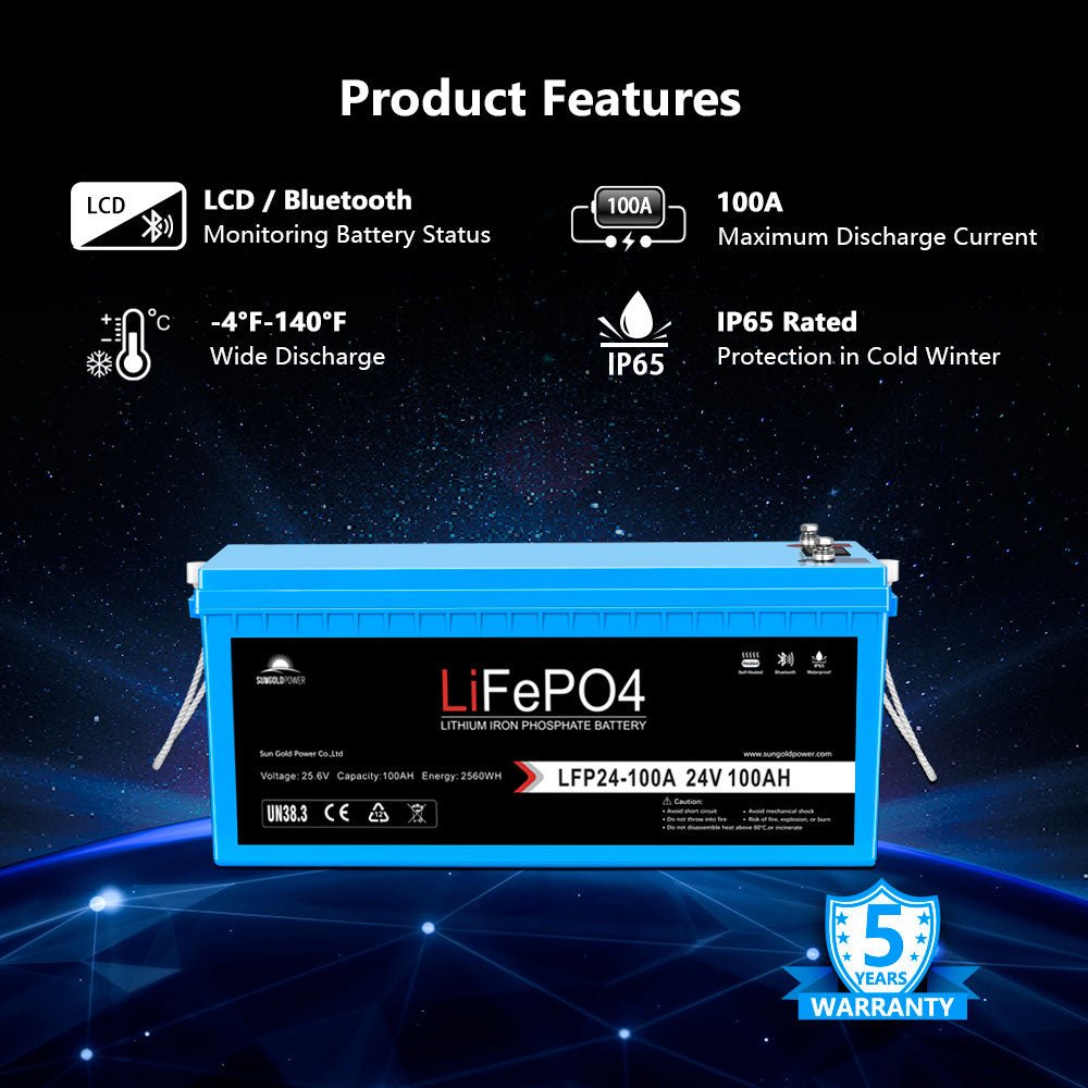24V 100Ah LiFePO4 Deep-Cycle Battery – Bluetooth, Self-Heating & IP65 image 2