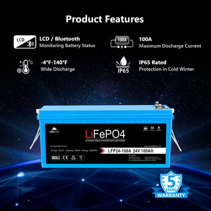 24V 100Ah LiFePO4 Deep-Cycle Battery – Bluetooth, Self-Heating & IP65 image 2