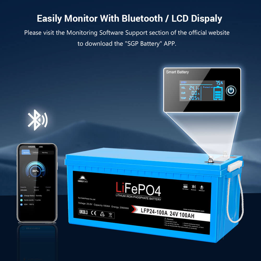 24V 100Ah LiFePO4 Deep-Cycle Battery – Bluetooth, Self-Heating & IP65 image 3