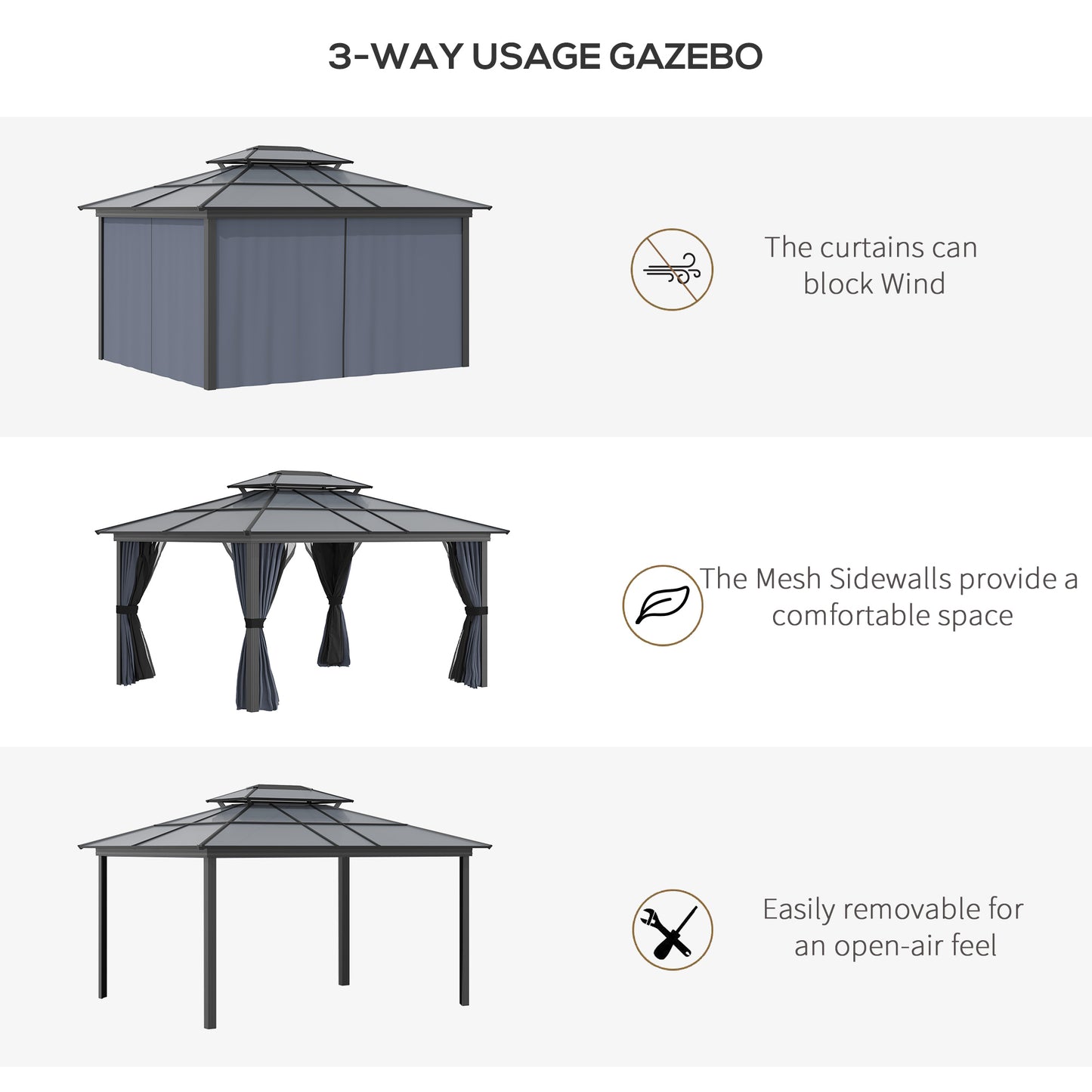 10 ft x 12 ft Aluminum Gazebo with Adjustable Height, Black