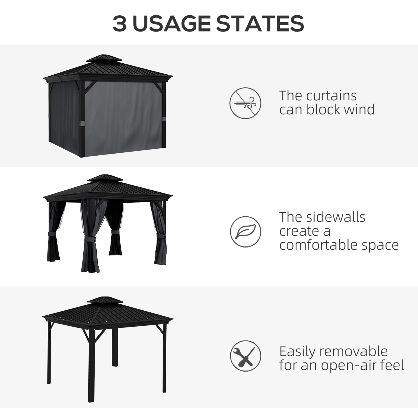 10 ft x 12 ft Aluminum Gazebo, Dark Gray