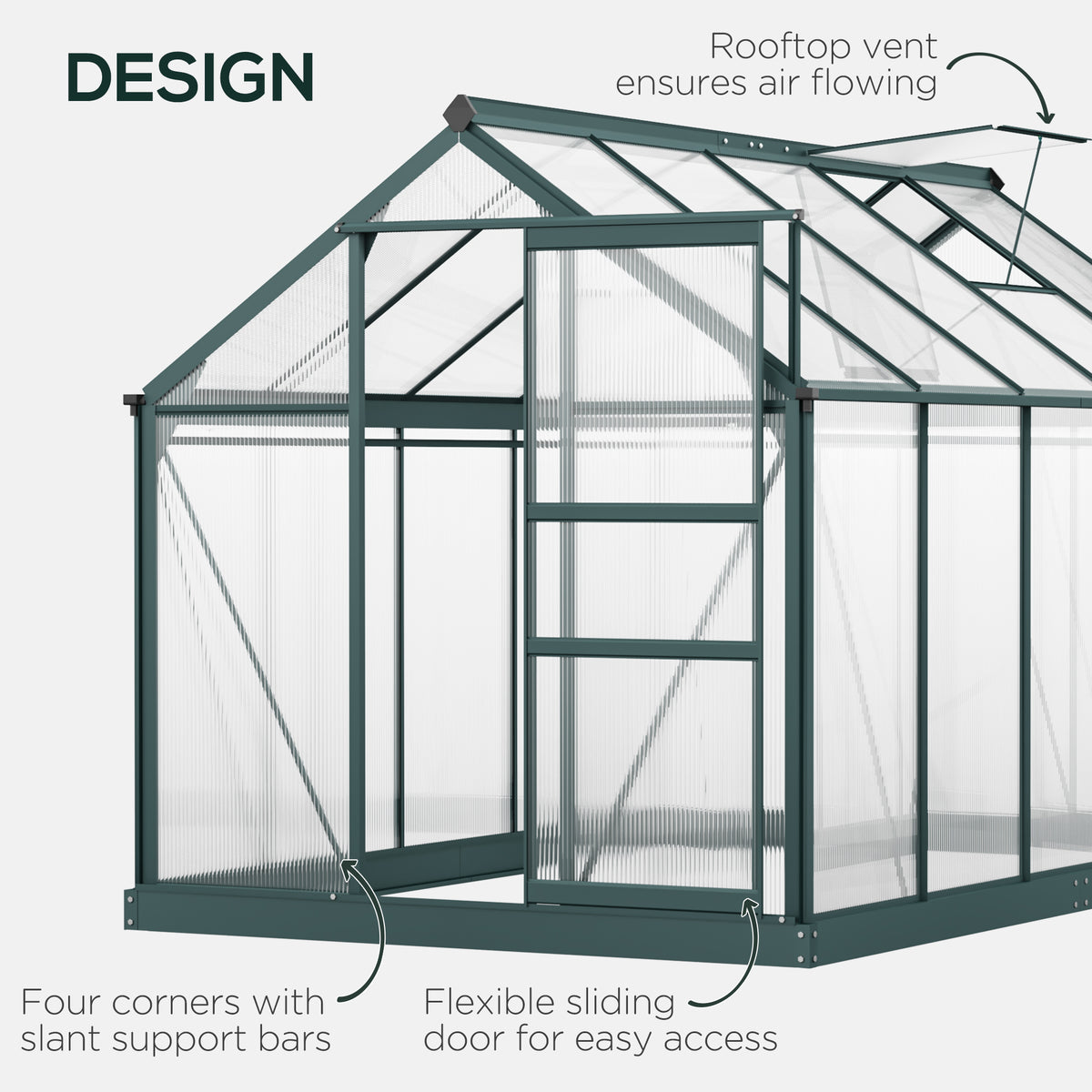 6 ft x 10 ft Polycarbonate Greenhouse with Roof Vent, Dark Green