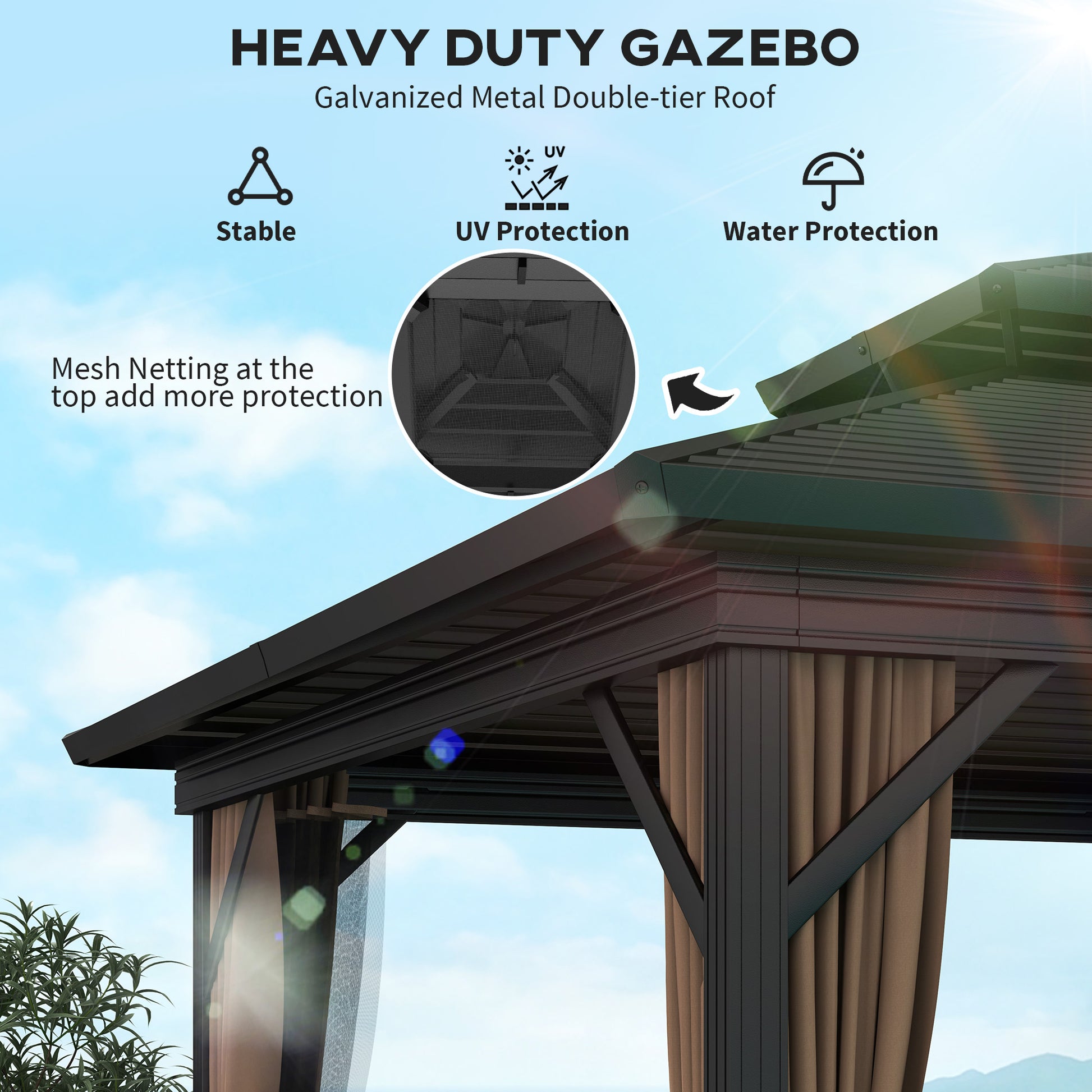 10 ft x 10 ft Aluminum Gazebo, Dark Brown