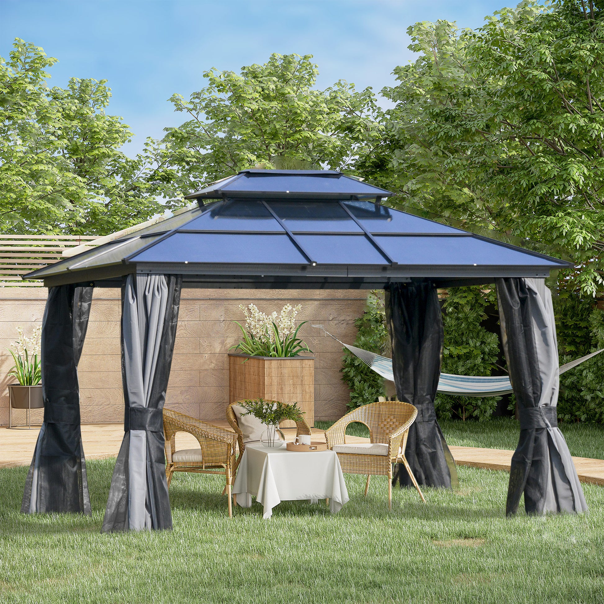 10 ft x 12 ft Aluminum Gazebo with Adjustable Height, Light Gray