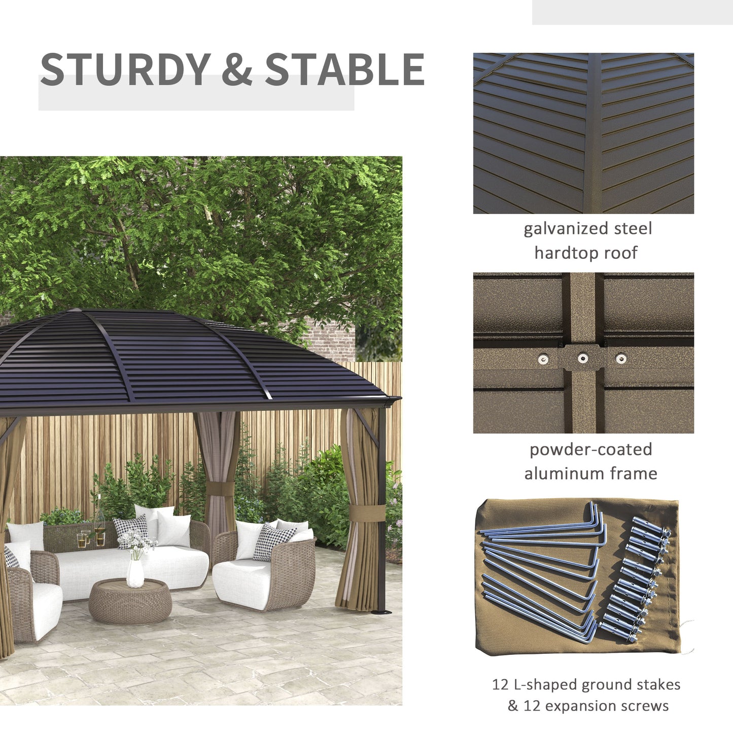 10 ft x 14 ft Aluminum Gazebo, Brown