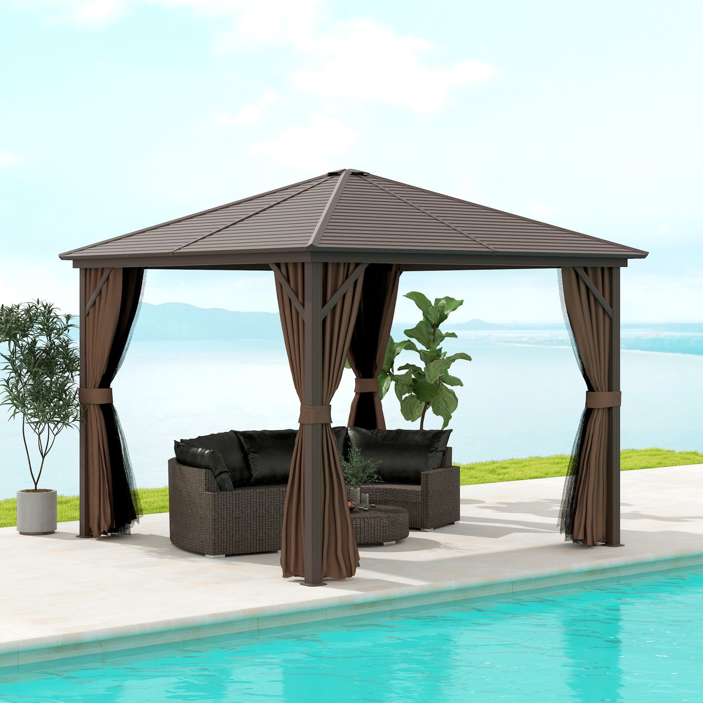 10 ft x 10 ft Aluminum Gazebo, Dark Brown