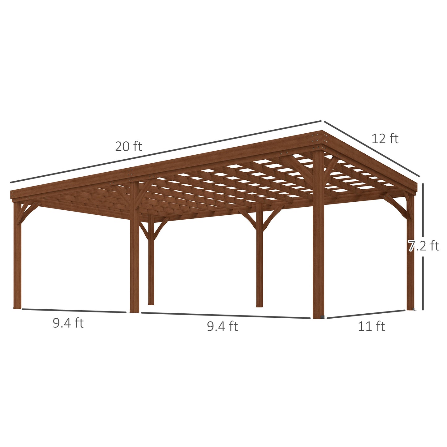 12 ft x 20 ft Wood Gazebo, Brown