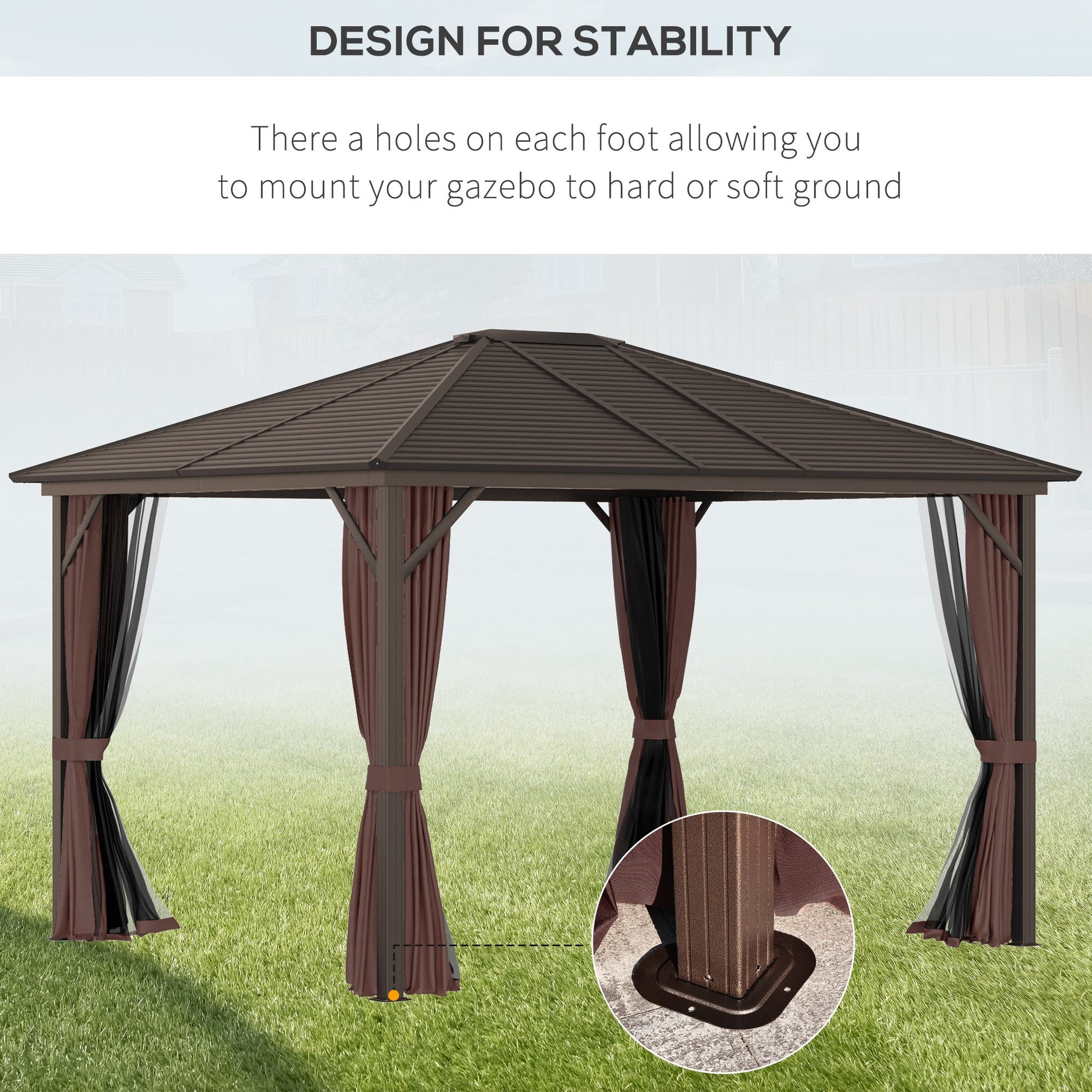 10 ft x 12 ft Aluminum Gazebo, Brown