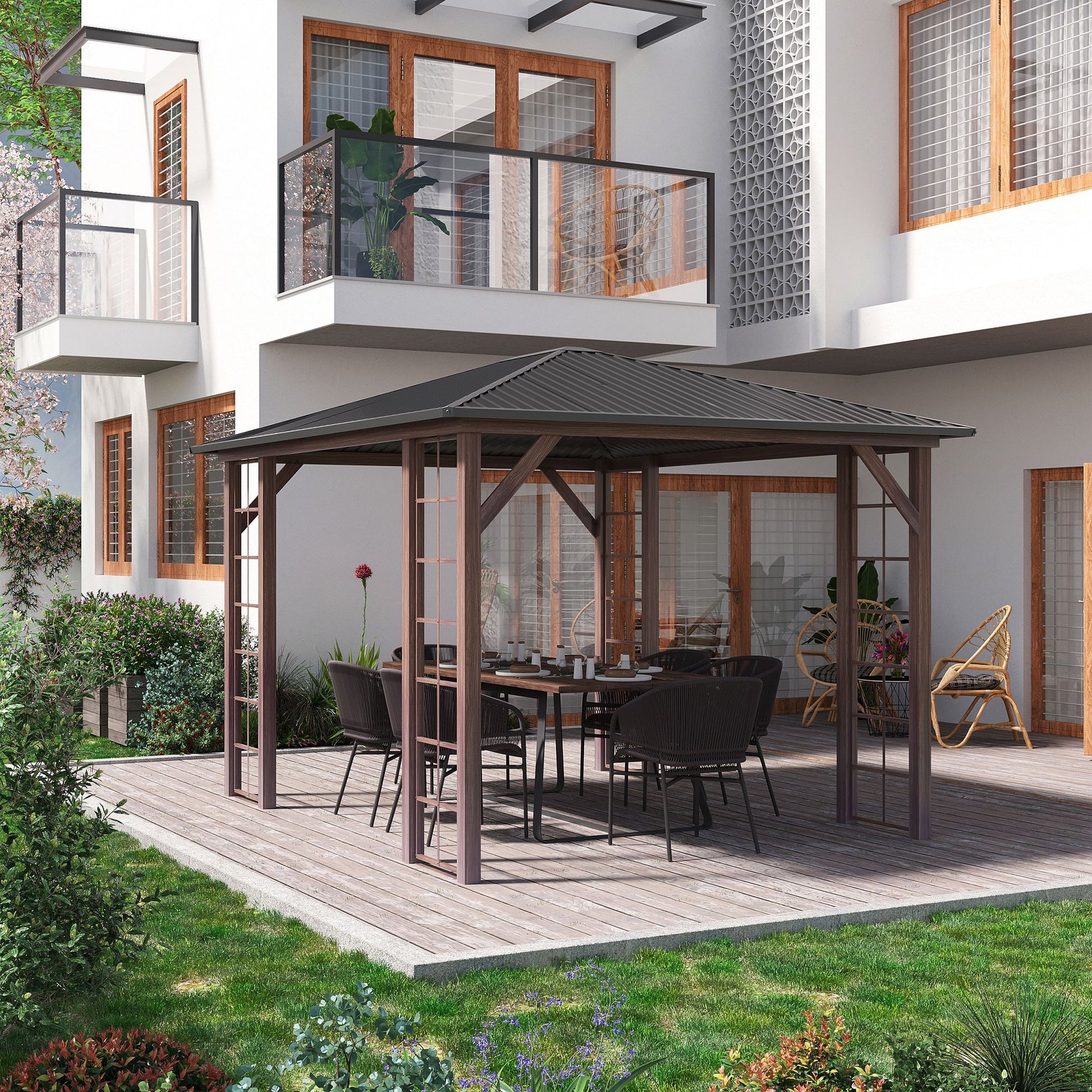 10 ft x 12 ft Metal Gazebo, Brown And Gray