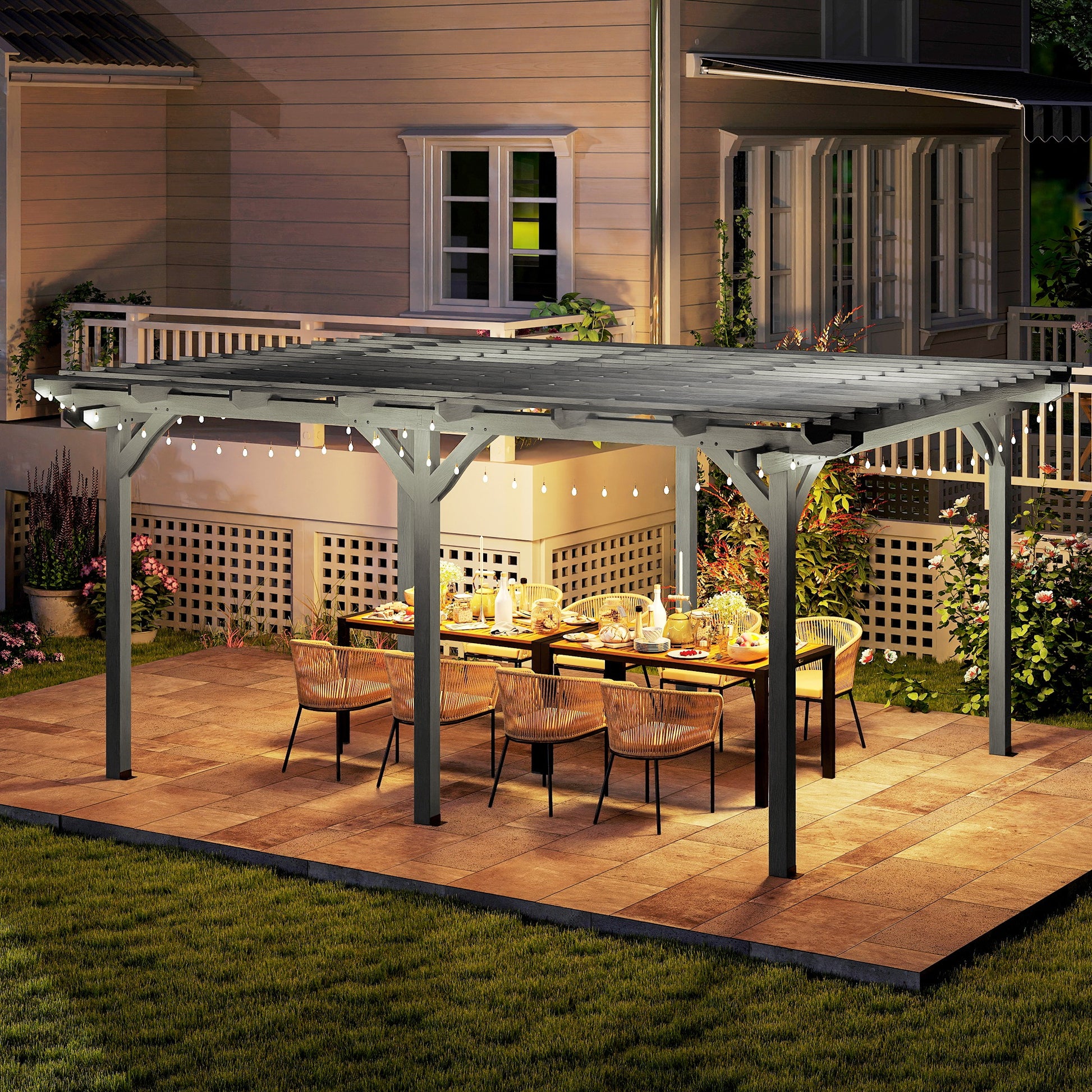 12 ft x 16 ft Wood Gazebo, Gray