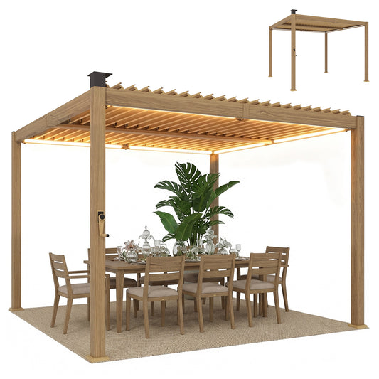 10 ft x 10 ft Metal Gazebo with Adjustable Height, Brown
