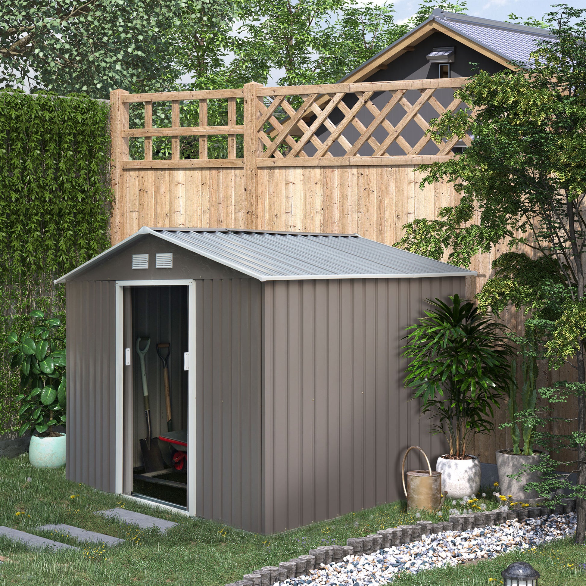 9 ft x 6 ft Metal Storage Shed with Vents, White