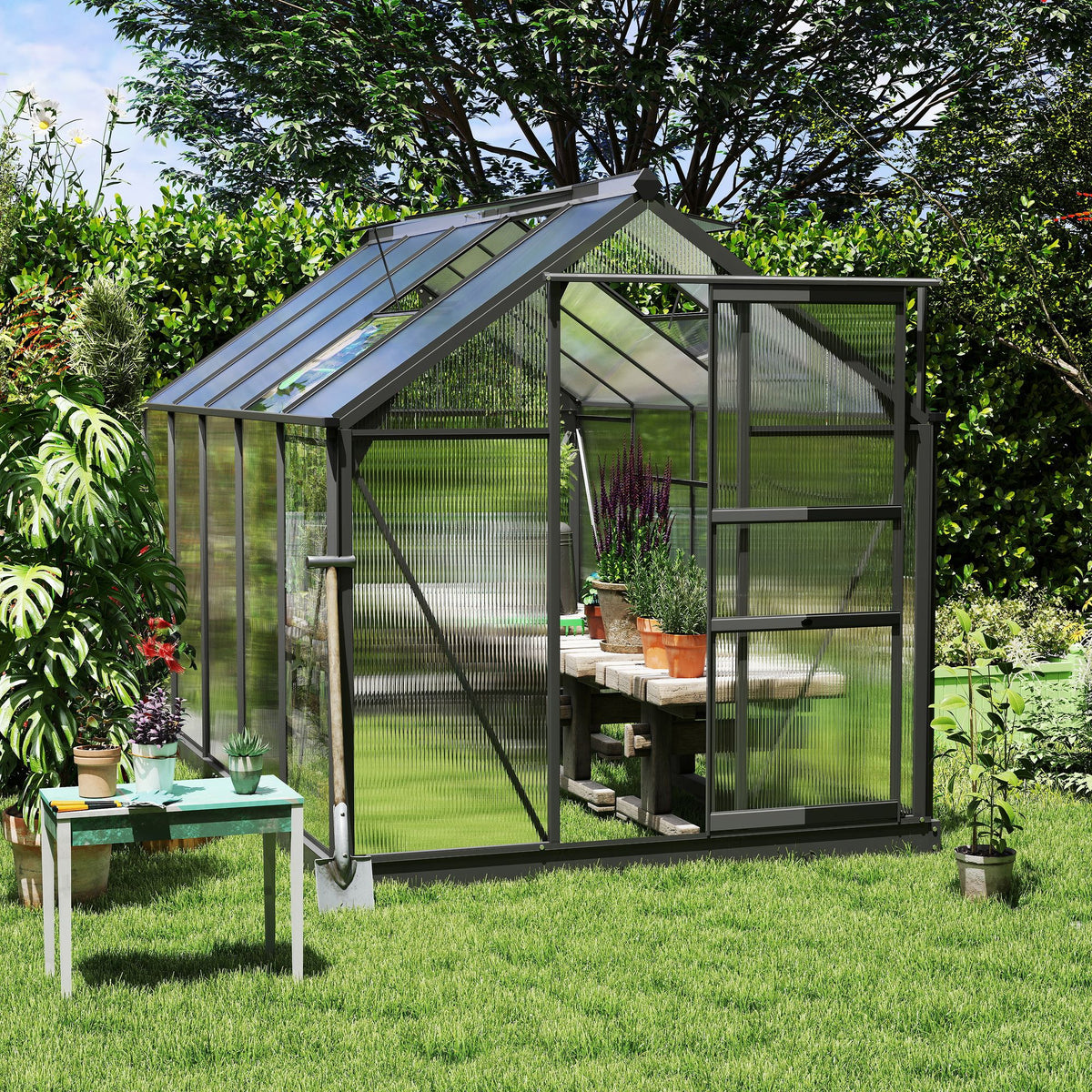6 ft x 10 ft Polycarbonate Greenhouse with Roof Vent, Dark Green