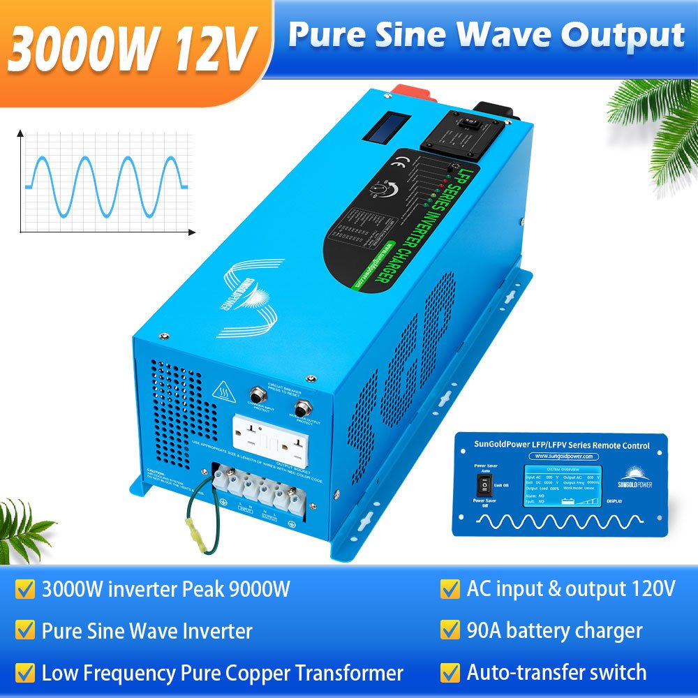 SunGoldPower 3000W 12V inverter charger features
