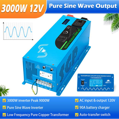 SunGoldPower 3000W 12V inverter charger features