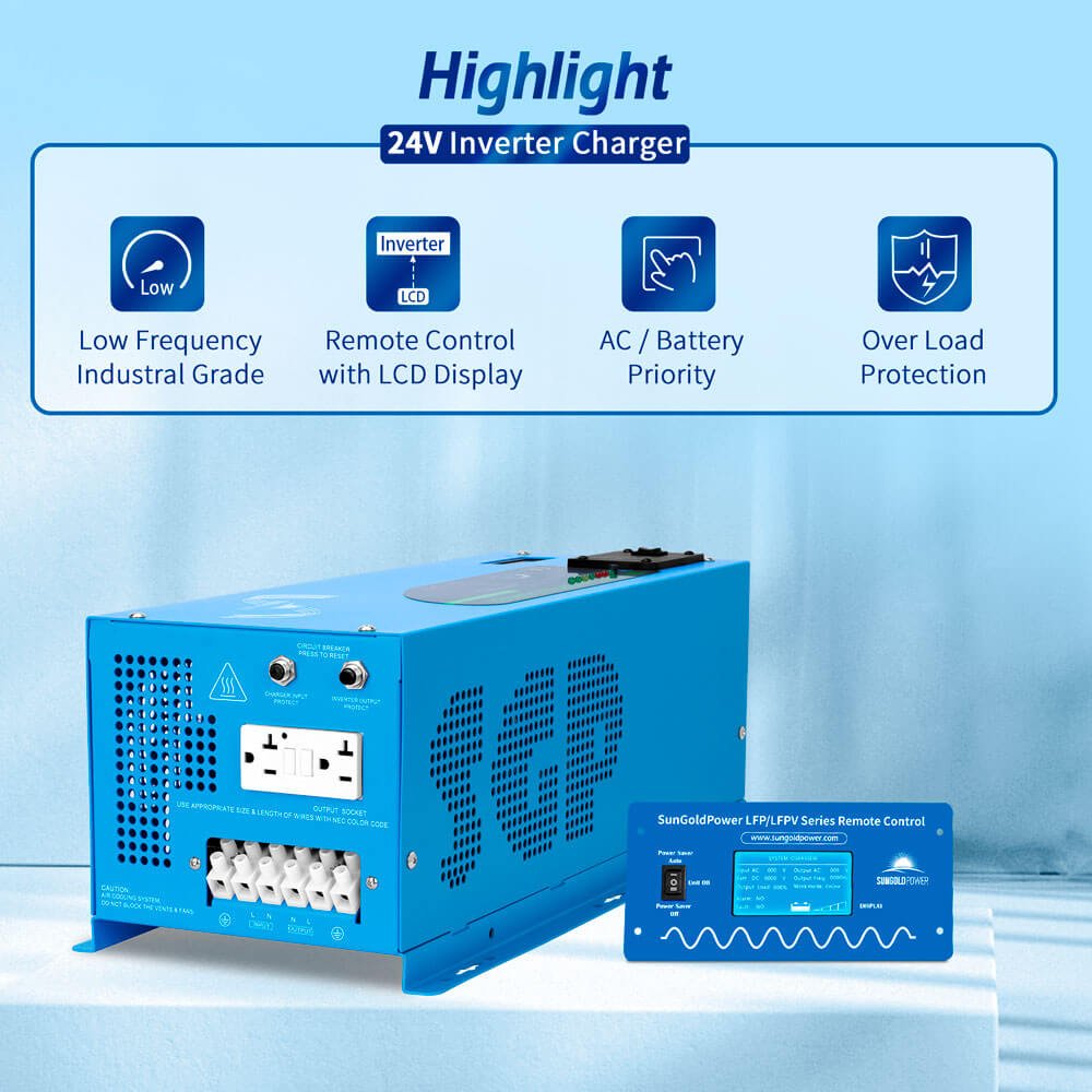 SunGoldPower 3000W 24V inverter charger controls