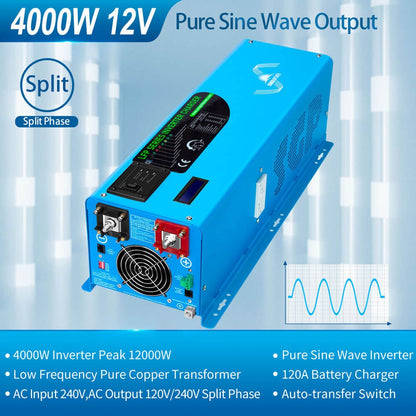 SunGoldPower 4000W 12V split-phase inverter features