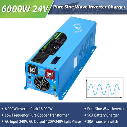 SunGoldPower 6000W 24V split-phase inverter features