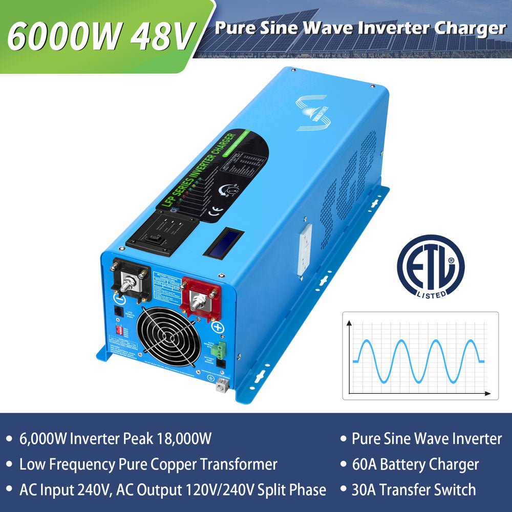SunGoldPower 6000W 48V split-phase inverter features
