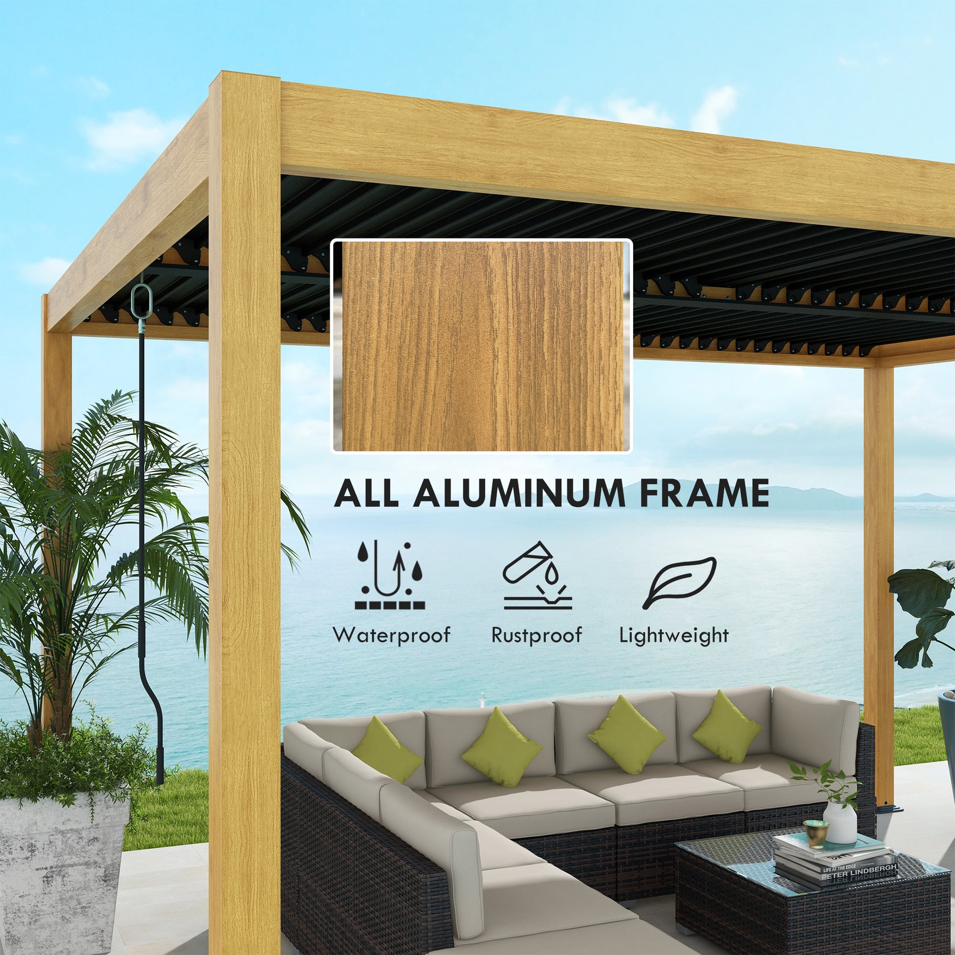 10 ft x 13 ft Aluminum Gazebo with Adjustable Height, Black, Natural