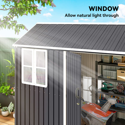 8 ft x 6 ft Metal Storage Shed with Floor, Dark Gray