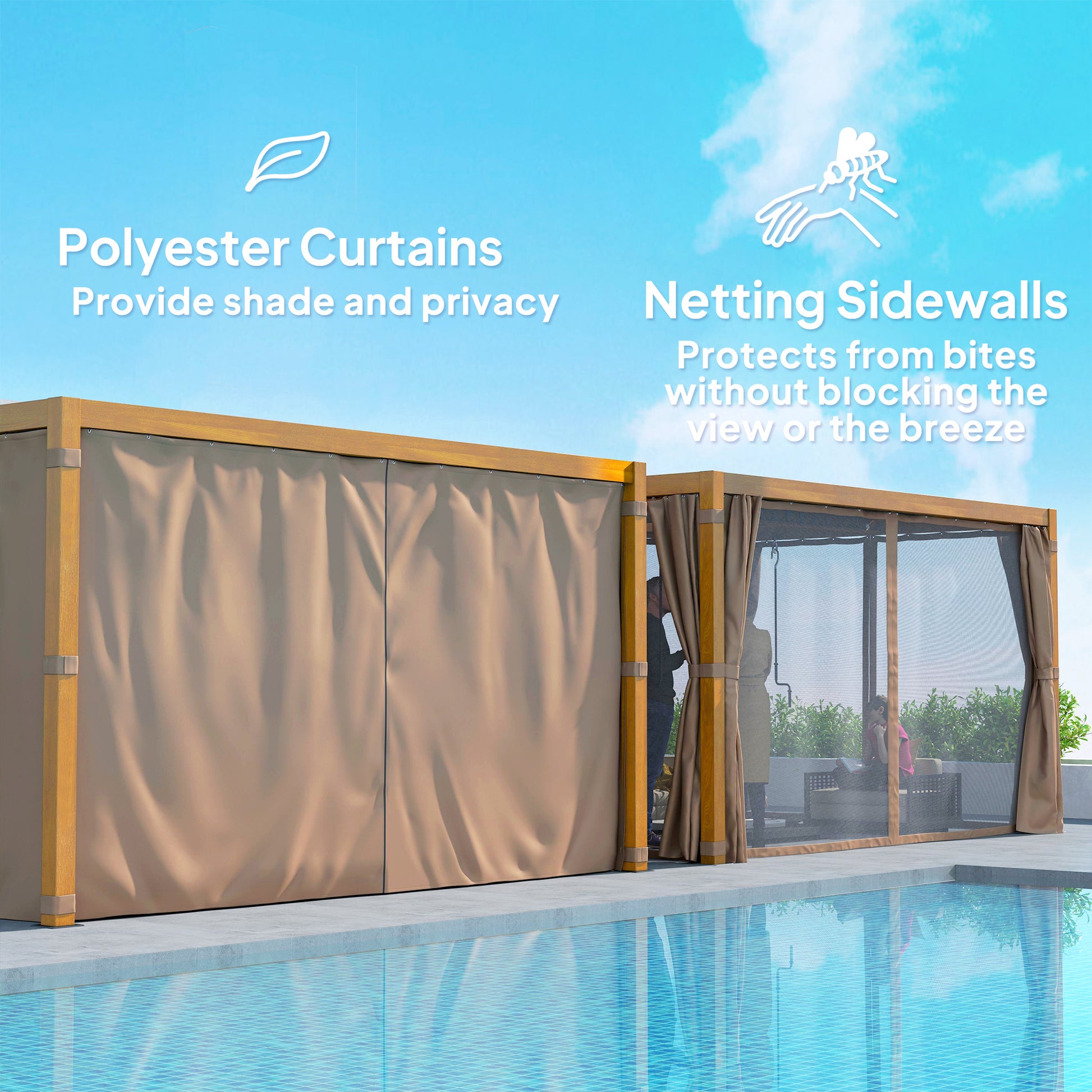 10 ft x 13 ft Aluminum Pergola with Adjustable Height, Natural