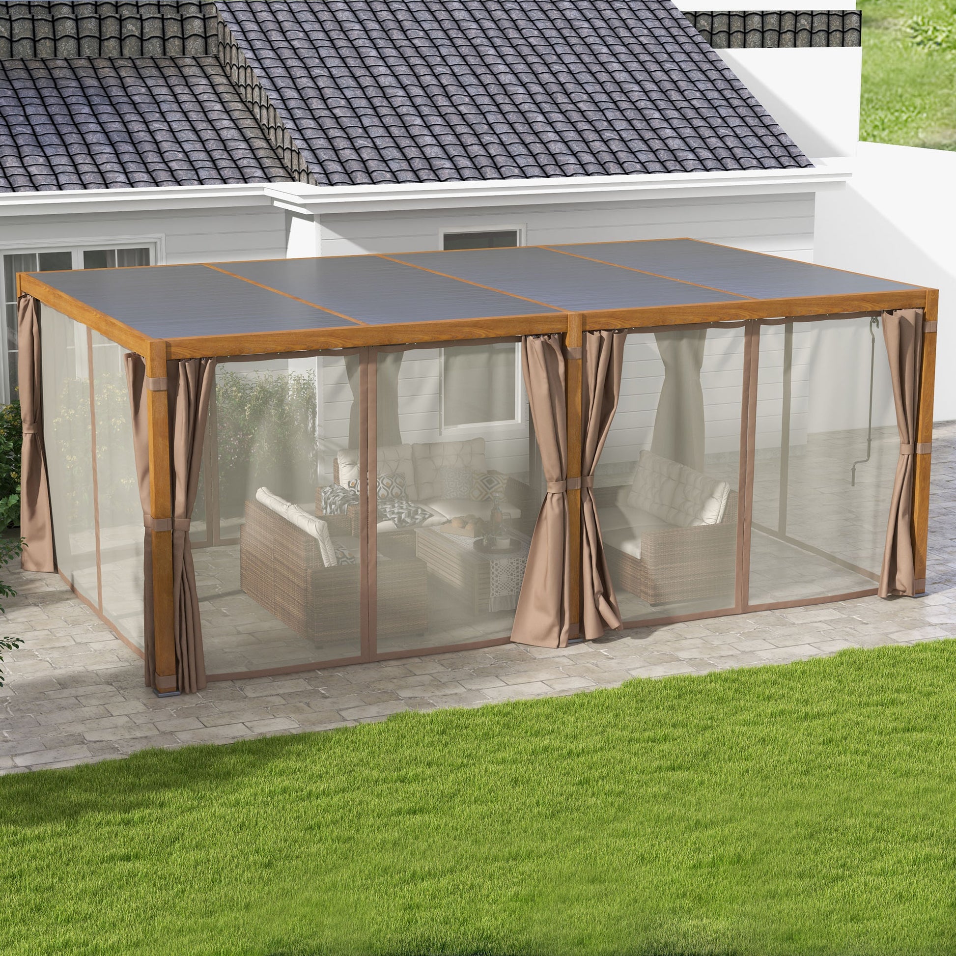 12 ft x 19 ft Aluminum Hardtop Gazebo with Adjustable Height, Natural