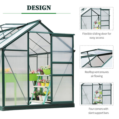 6 ft x 8 ft Polycarbonate Greenhouse with Roof Vent, Dark Green