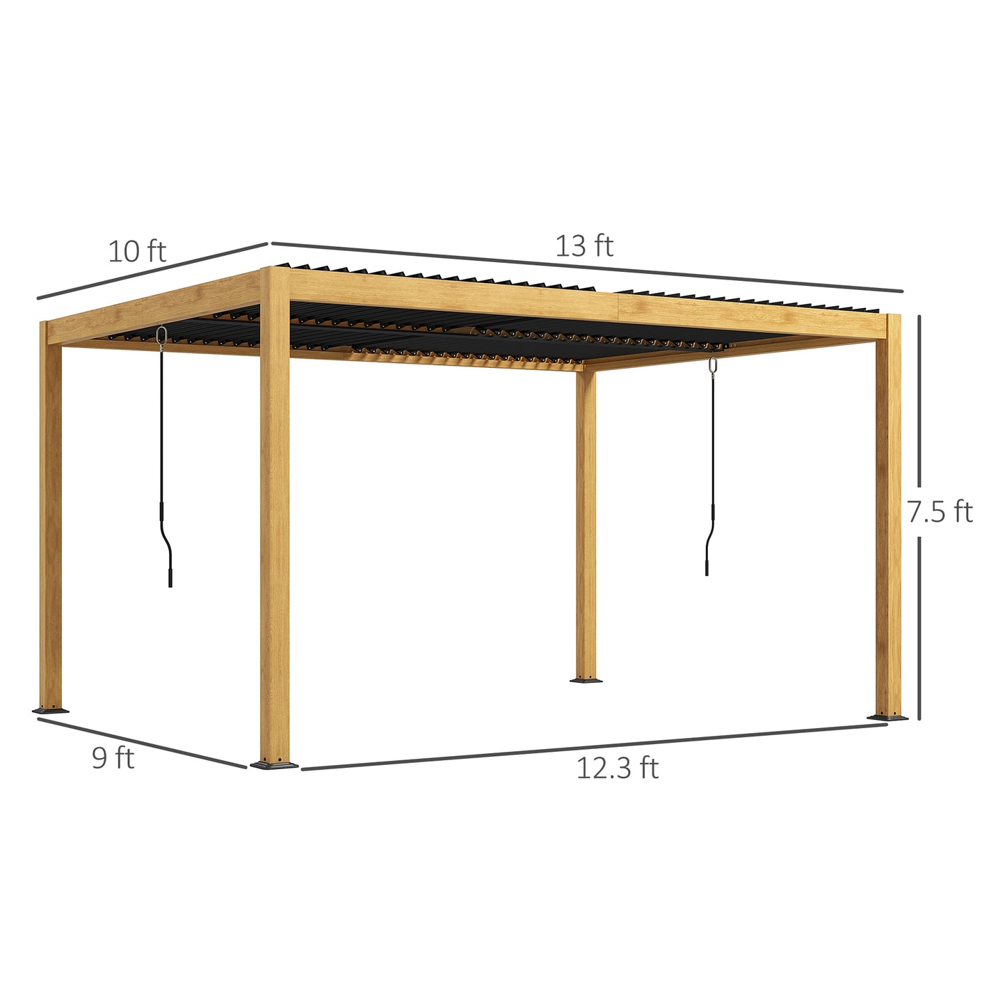 10 ft x 13 ft Aluminum Gazebo with Adjustable Height, Black, Natural