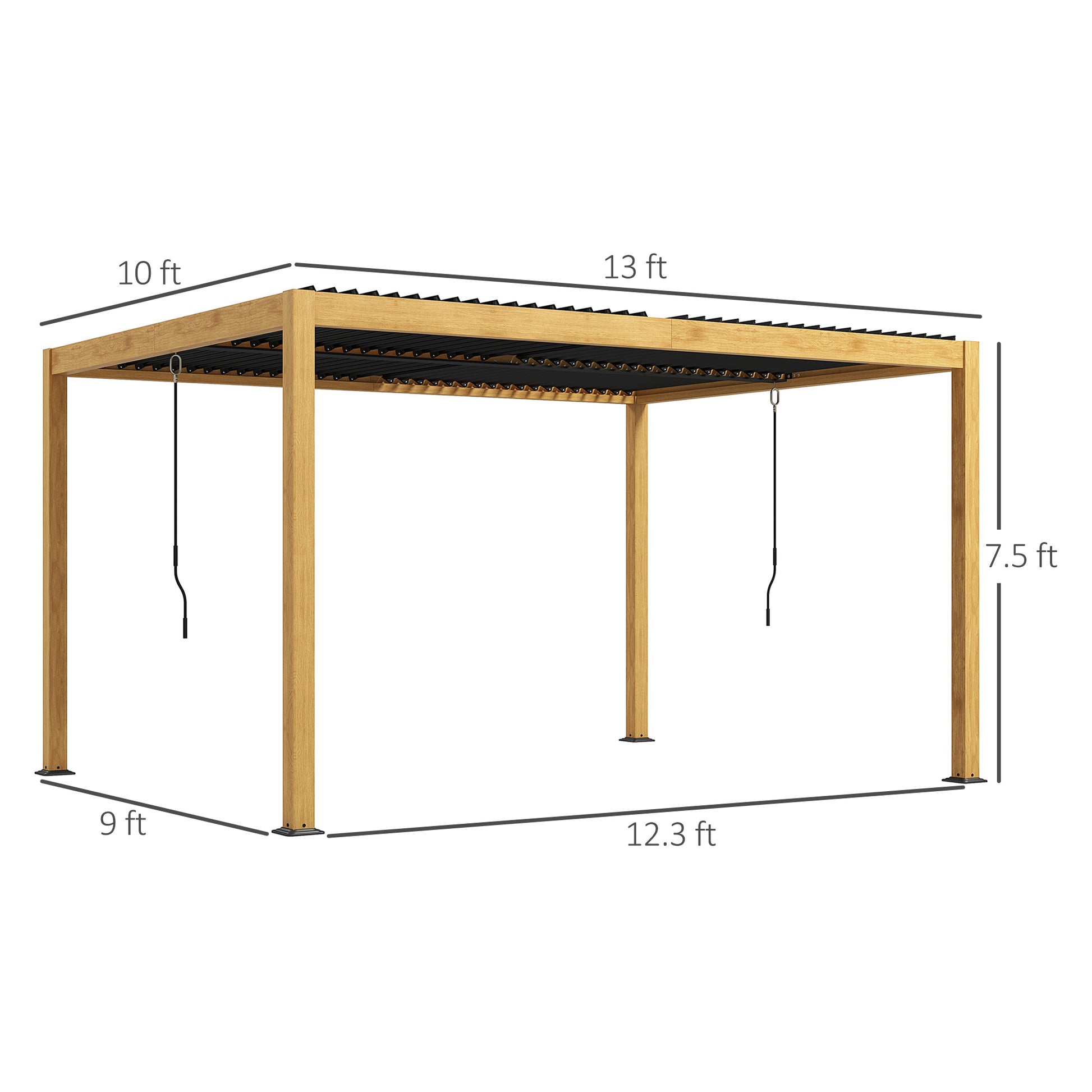 10 ft x 13 ft Aluminum Gazebo with Adjustable Height, Black, Natural