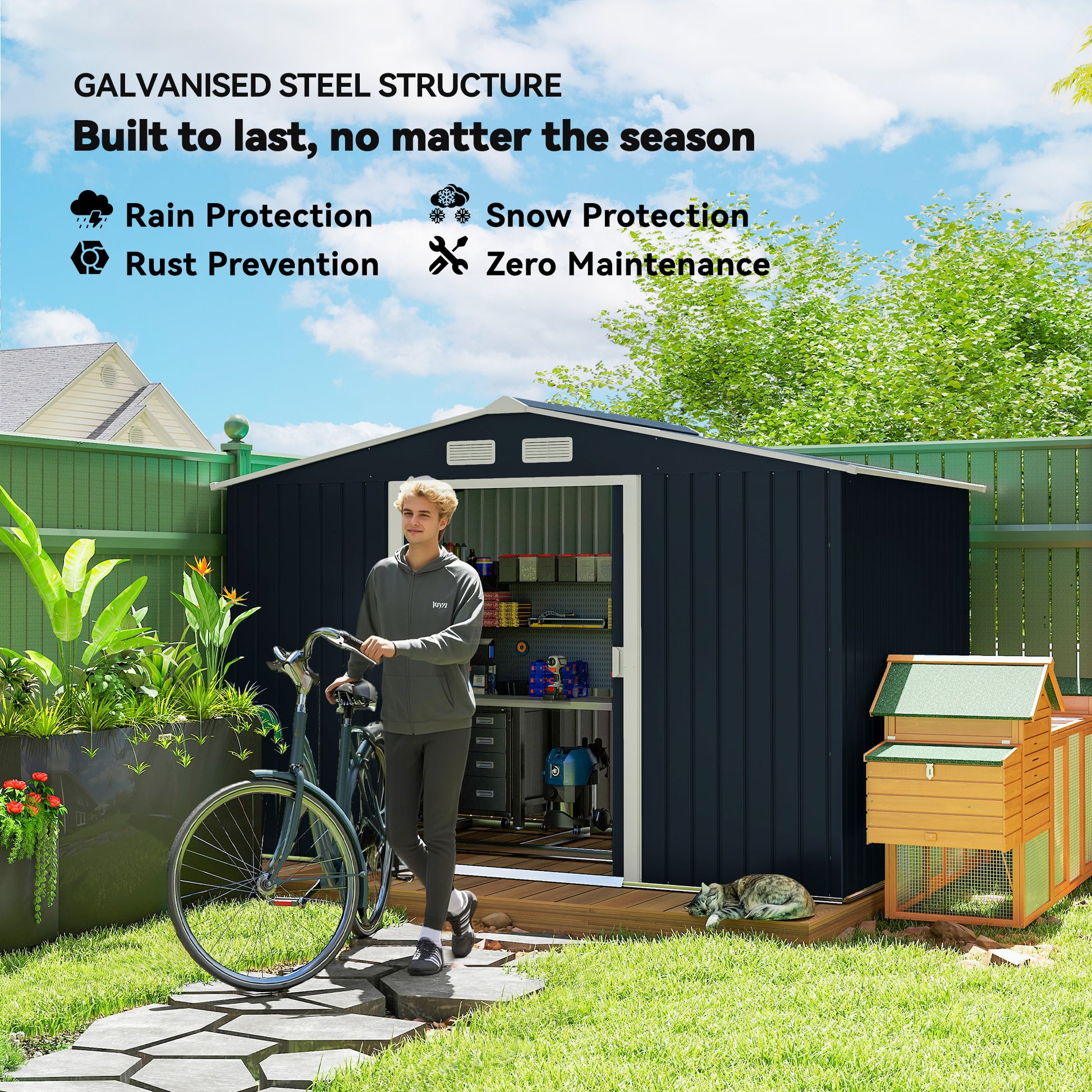 9 ft x 6 ft Metal Storage Shed with Foundation Kit, Dark Gray