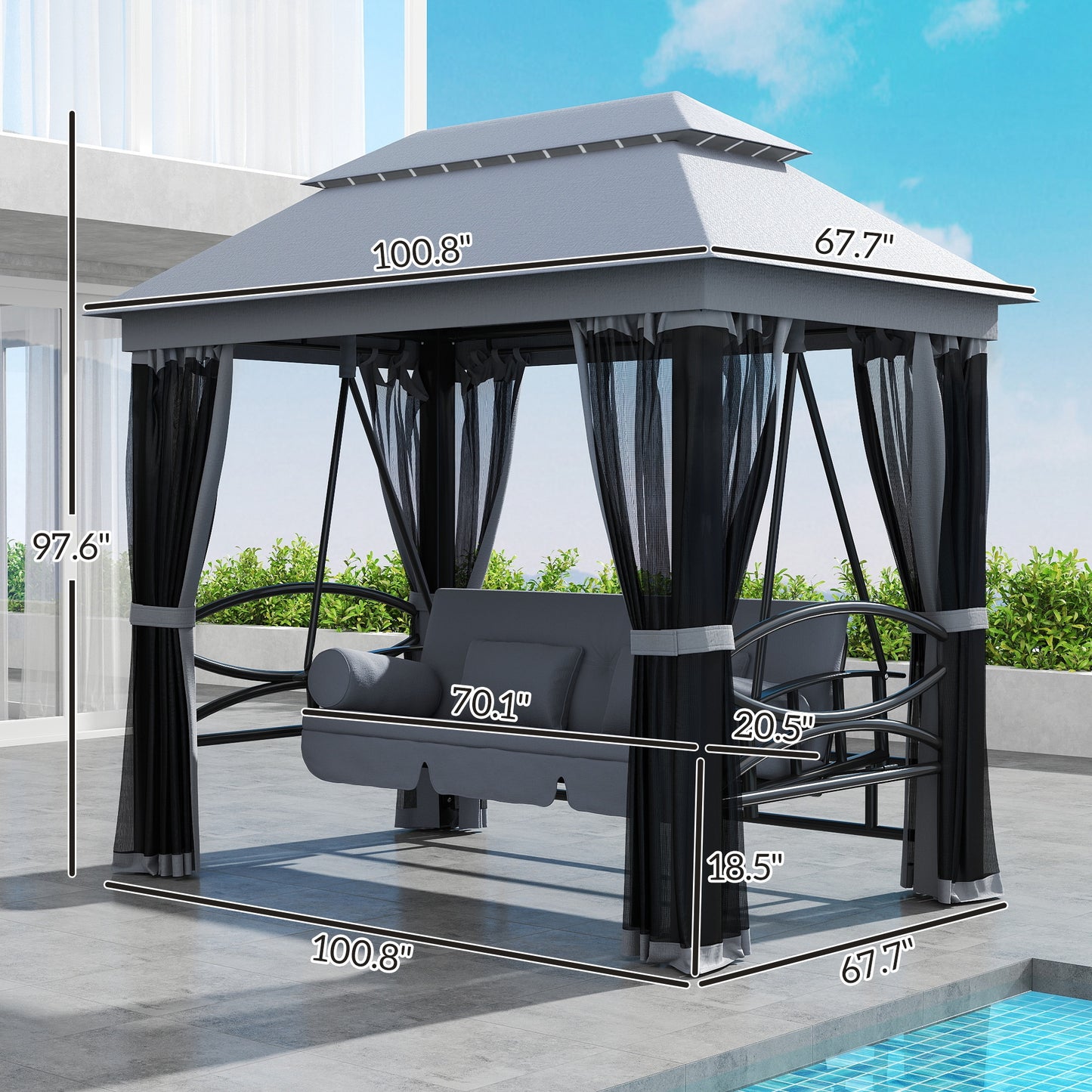 100.80 in x 67.80 in Metal Gazebo with Floor, Gray