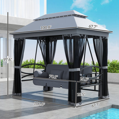 100.80 in x 67.80 in Metal Gazebo with Floor, Gray